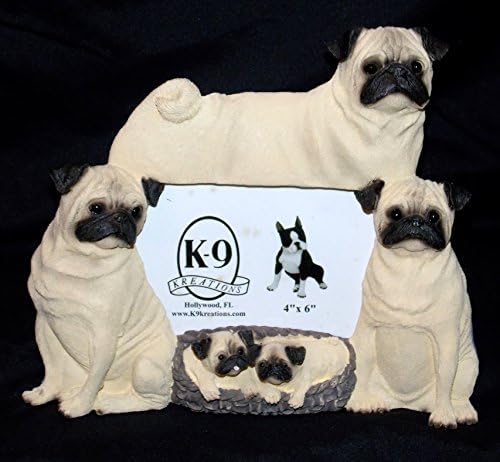 Fawn Pug Dog with Basket of Puppies Picture Frame Holder 4"x 6"
