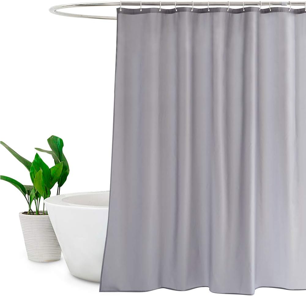 EurCross Grey Shower Curtain Mould and Mildew Resistant,Water Resistant and Anti Mould Bathroom Extra Long Fabric Shower Curtain or Liner 180 x 210cm Drop with 12 White Plastic Hooks