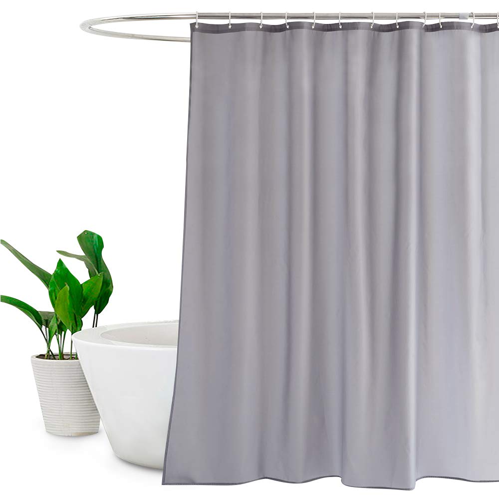 EurCross Shower Curtain Grey 180 x 200cm drop, Mildew Resistant Water Repellent Bathroom Shower Curtain with 12 Plastic Hooks.