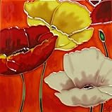 Continental Art Center BD-0309 8 by 8-Inch Three Poppy Flowers with Orange Background Ceramic Art Tile