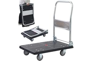 Japard Push Dolly Cart with Wheels 660 lbs Heavy Duty Hand Truck, Platform Trolley Folding Cart Swivel 360 Degree Black