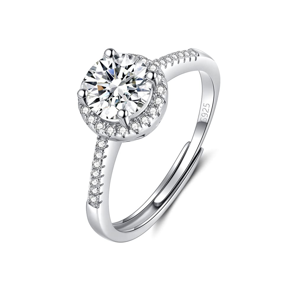 Shuxin Silver Wedding Rings for Women, Silver Round Cubic Zirconia Engagement Rings for Her, Adjustable Promise Wedding Ring for Women, Resizable Hand Finger Diamond Ring for Ladies Girls