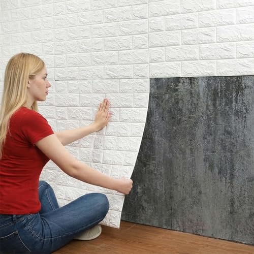 Bisbel Painel 3D Autocolante Adesivo Tijolinho Branco 77x70 cm – Placa Decorativa para Sala, Quarto e Escritório (10)