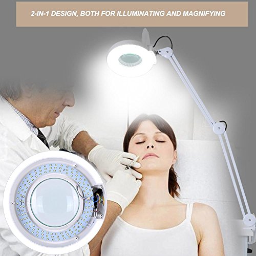 LED Magnifying Lamp,8X LED Magnifier Lamp with Clamp Swivel Arm Adjustable Magnifying Light LED Beauty Manicure Tattoo Skincare Equipment (8X White)