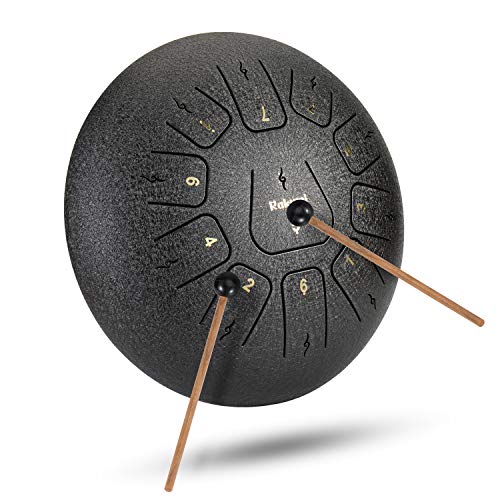 12 Inch 11 Note Steel Tongue Drum Percussion Instrument Hand Pan Drum with Drum Mallets Carry Bag
