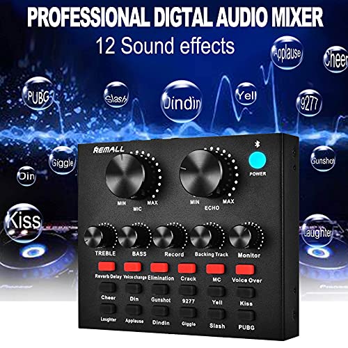 V8 Sound Card Voice Changer, REMALL Bluetooth Sound Mixer Board for