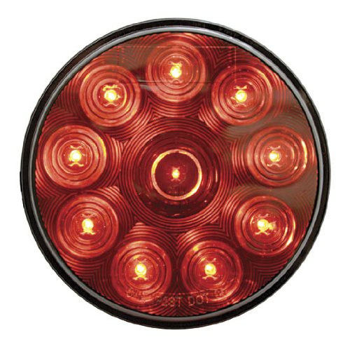 4" Round Red 10 LED Brake Stop Turn Tail Light Kits / Chrome Mirror Lens
