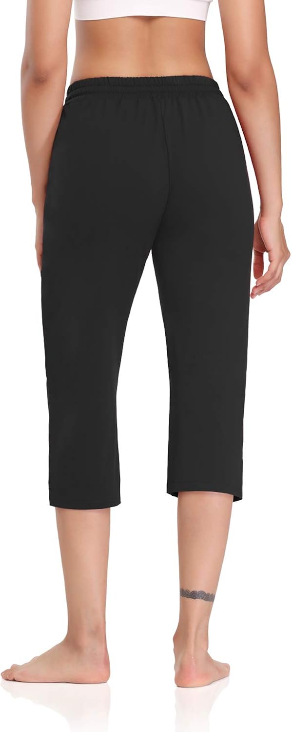 DIBAOLONG Womens Yoga Pants Capri Wide Leg Comfy Drawstring Loose Lounge Workout Pants with Pockets: Clothing