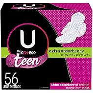 U by Kotex Balance Teen Ultra Thin Pads with Wings, Heavy Absorbency, 56 Count (4 Packs of 14) (Packaging May Vary)