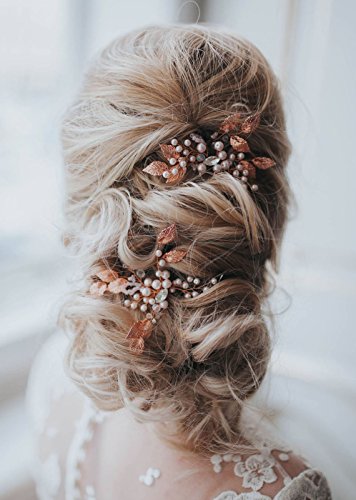 Missgrace Bridal Crystal Leaf Rose Gold Hair Pins Women Import
