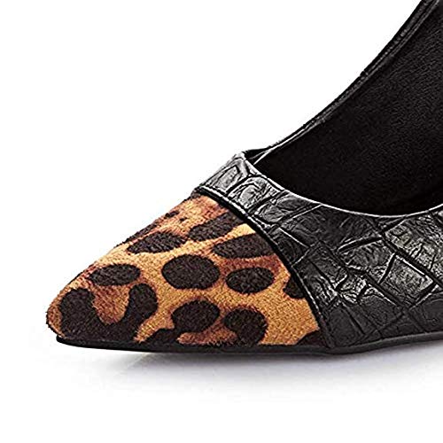 LUOLAN Women Sexy Leopard Pumps Shoes,Pointed Toe 3.1 Inch/8cm High Heels Stilettos Club Dress Shoes (7 MU S) Black