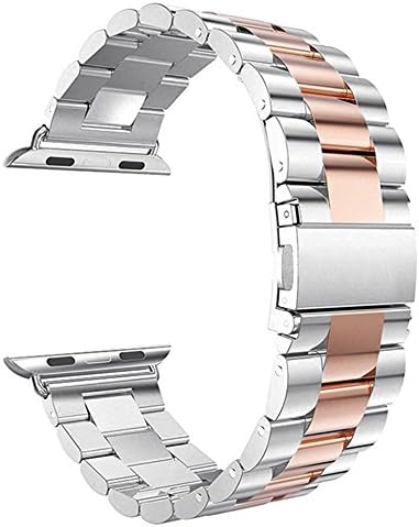 Leefrei Stainless Steel Replacement Strap Watch Band for 42mm Apple Watch Series 3 Series 2 and Series 1 - Silver/Gold