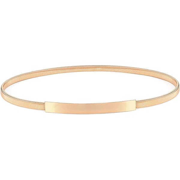 LEACOOLKEY Women Metal Skinny Belt for Dress Gold Elastic Thin Waist Belt  Stretch Dress Belt at Amazon Women's Clothing store