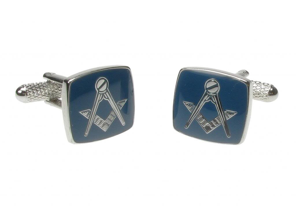 Masonic Freemason Square & Compass Blue and Silver Colour Cufflinks In GS Cufflink Box (Assorted Designs) (Blue/Silver)