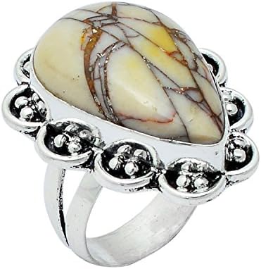 Handmade Pear Shape Bericiat Mookaite Jasper Gemstone Silver Plated Retro Ring Size US-7.5