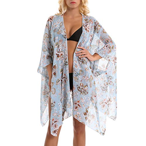 Women Kimono Cardigan Summer Printed Floral Shawl Beach Cover Up Sunscreen Bikini Blouse