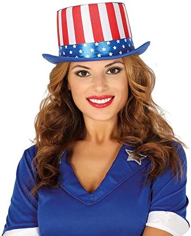 Fiestas Guirca Adult USA Top American Fancy Dress Up Uncle Sam 4th of July Headwear Accessory American Flag Halloween Cosplay Red White and Blue One Size