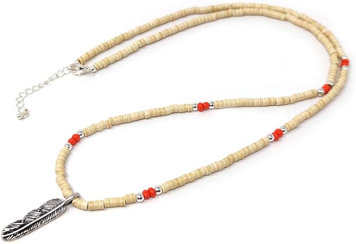 Amazon メンズ ビーズ ネックレス ネイティブ インディアン フェザー 羽 ナチュラル Lgnk 004b ネックレス 通販