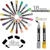 Airmark Erasable Liquid Chalk Markers Pen with 4 more 6mm Reversible Tips and 32 Free Reusable Chalkboard Labels, 18 Colored