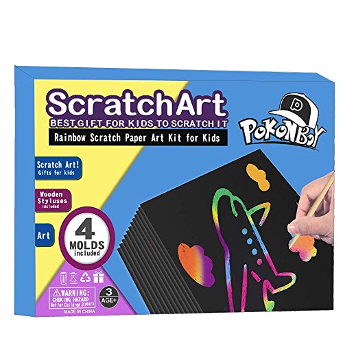 image for POKONBOY 50 PCS Rainbow Scratch Art Paper, Rainbow Scratch Paper Kits 