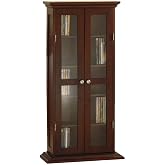 Furnifact Media Storage Cabinet, Double Wood Trim Glass Doors, 4 Adjustable Shelves, Solid Wood, Walnut Finish
