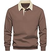 ZAFUL Mens Polo Shirts Long Sleeve Pullover Sweatshirts Contrast Collar Button Down Golf Shirt