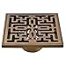 Antique Brass Bathroom and Kitchen and Balcony Square Floor Shower Drain Waste Symmetry Engraving Copper Tee Ground Floor