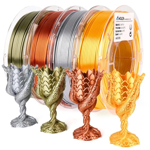 Photo 1 of AMOLEN PLA 3D Printer Filament,PLA Filament 1.75mm,Silk Filament Bundle,Gold, Silver,Bronze, Red Copper,3D Printing Filament Bundle, 200gX 4 Spools