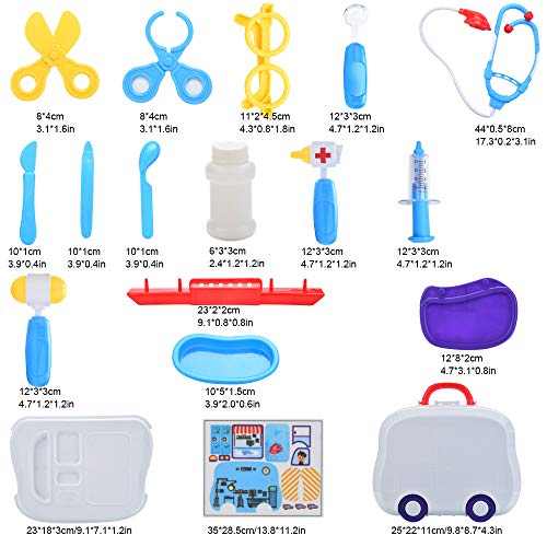 Kids Pretend Play Medical Kit | 20PCS Educational Toy Doctor Nurse Playset w/Stethoscope and Portable Working Platform Case | Doctor Role Play Learning Toys Gifts for Toddler Boys Girls (Blue)