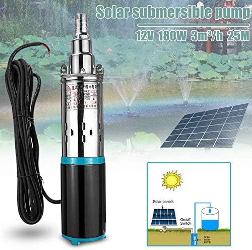FDGBCF Solar Water Pump 12V 180W 3000L/h 25m Deep Well Pump DC Screw Submersible Pump Irrigation for Garden Home Agricultural