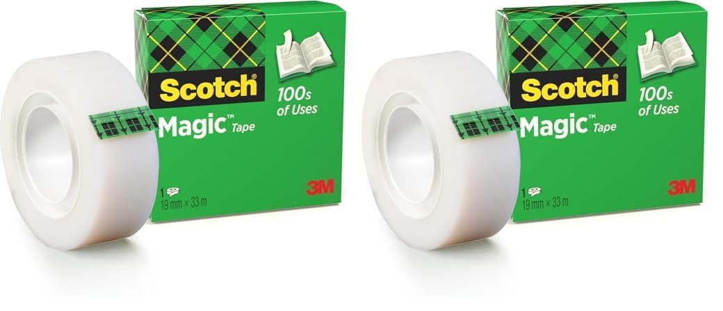 Scotch Magic Invisible Tape - 1 Roll, 19 mm x 33 m - General Purpose Sticky Tape for Document Repair, Labelling & Sealing (Pack of 2)