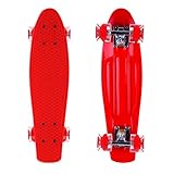 Enkeeo 22 Inch Plastic Cruiser Skateboard with Sturdy Deck 4 PU Casters for Kids, Youths and Adults, Red
