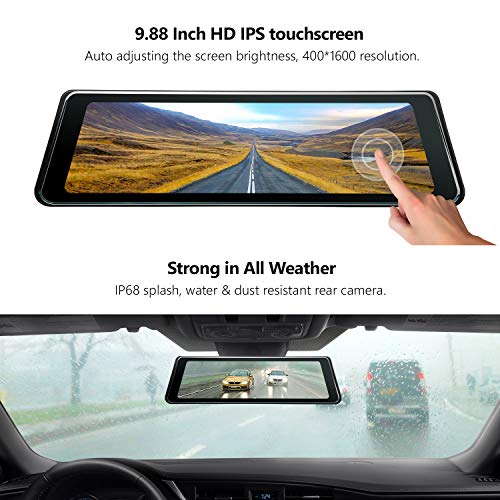 Backup Camera,Eonon 9.88 Inch Full Touch Screen Stream Media Dual Lens AHD Reverse Camera,1296P FHD Front Camera and 720P Rear View Recorder with LDWS,GPS for Trucks and cars-R0011