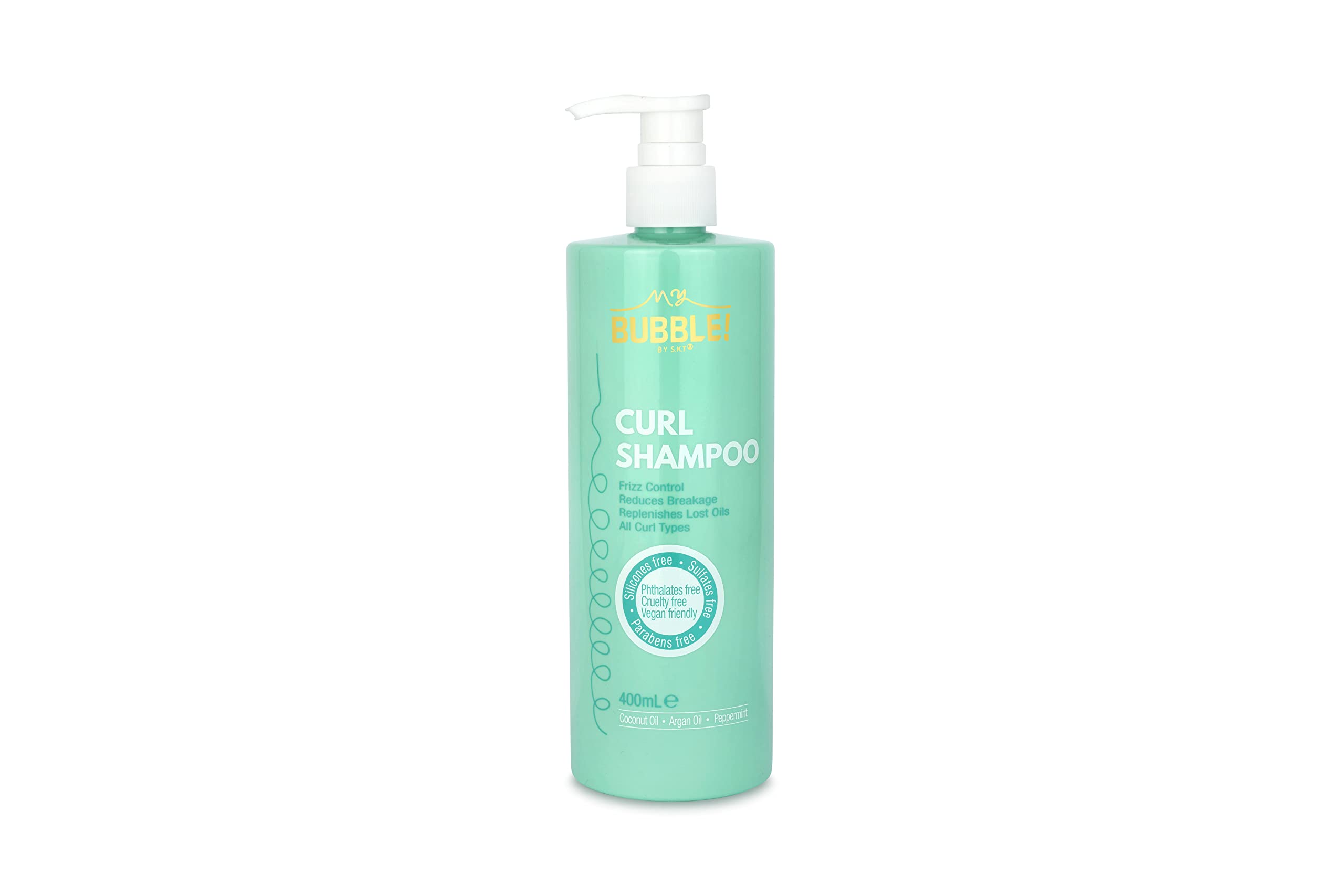 My Bubble! Curl Shampoo 400ml with Coconut, Argan & Peppermint for all curly hair types, vegan, silicone free, parabens free, sulfates free, curly girl method approved