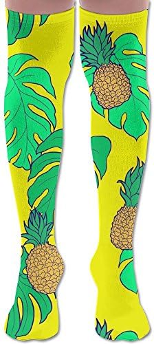 CHC40 Pineapple And Monstera Leaves Upgraded Knee High Graduated Compression Socks For Women And Men - Best Medical,Nursing,Travel &amp; Flight Socks - Running &amp; Fitness.