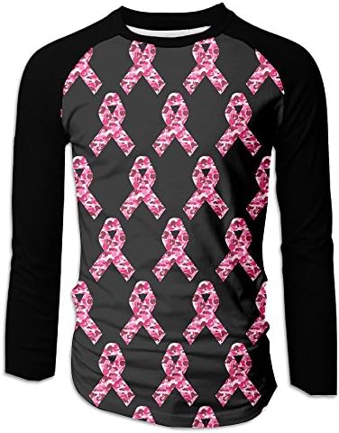 Menâ€s Carmouflage Ribbon Breast Cancer Raglan Baseball T-Shirts 3/4 Sleeve Baseball Tees S