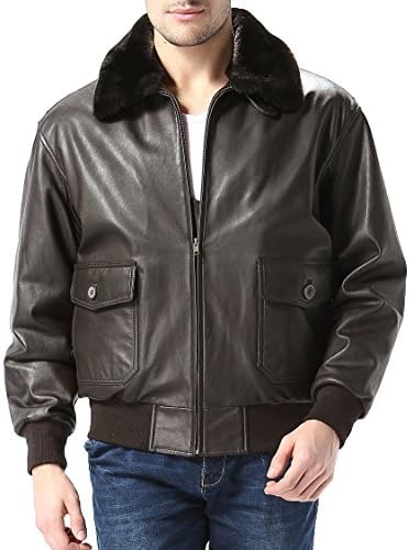 Airborne Leathers MEN'S Big-Tall G1 Goatskin Bomber Jacket With Fur 4XLT Dark Brown