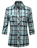 Awesome21 Long Sleeve Lightweight Plaid Button Down Shirt Mint Size M
