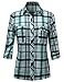 Cotton Plaid Long Roll Up Sleeves Chest Pocket Button Closure Shirt Mint L