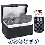 Faraday Box and Pouch - Portable RFID Key Fob Protector Box - Protects Remote Car Keys and Keyless Fobs from Scanners and Thieves- Dual-Layer Signal Blocker, Blocks All Electronic Signals.  