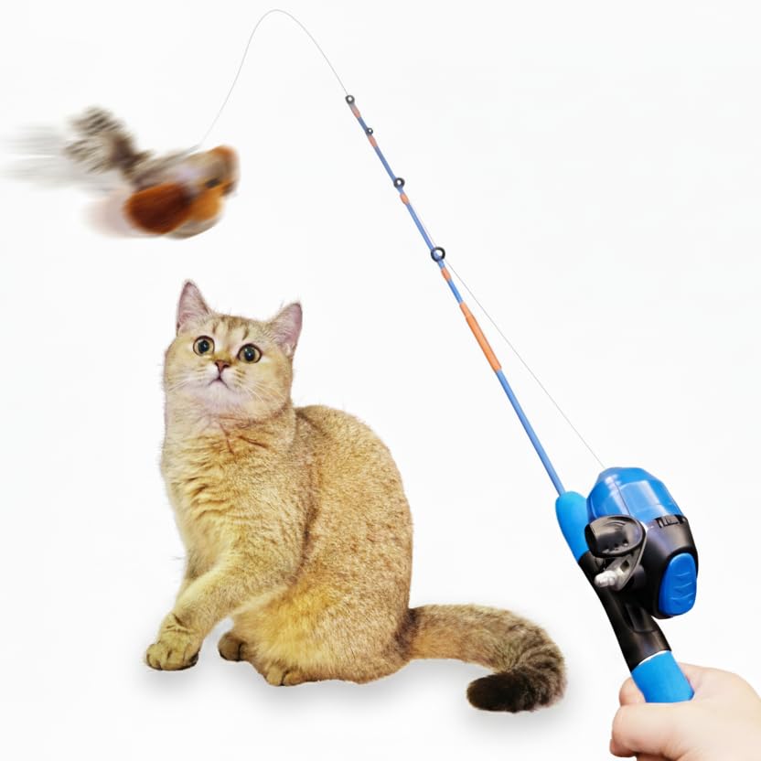 Photo 1 of AGGER Cat Casting Fishing Pole Toy, Cat Casting Toy Set, Interactive Toy for Cats, Tangle-Free Design, Cat Toy for Indoor Outdoor Cats