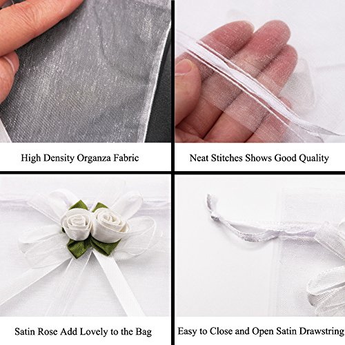 SumDirect 3.9x4.7 Inches Sheer Organza Wedding Favor Gift Bags White Rose Drawstring Pouches, Pack of 50 - Thumbnail 2