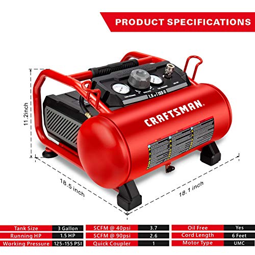 Compresor de aire craftsman, portátil sin aceite de 3 galones,
