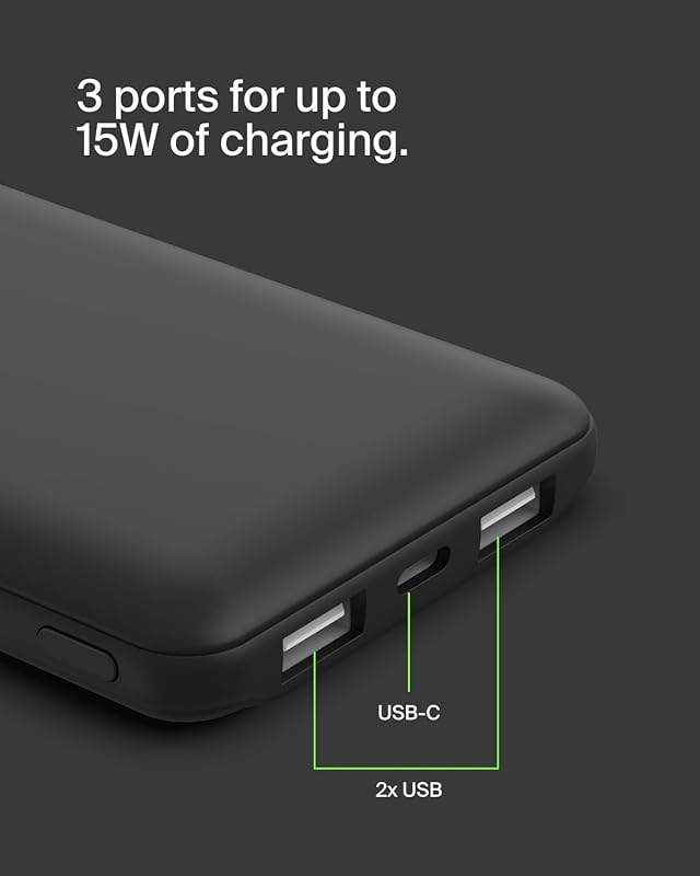 BoostCharge 10000mAh Power Bank mit USB C und USB A Ports – Schwarz