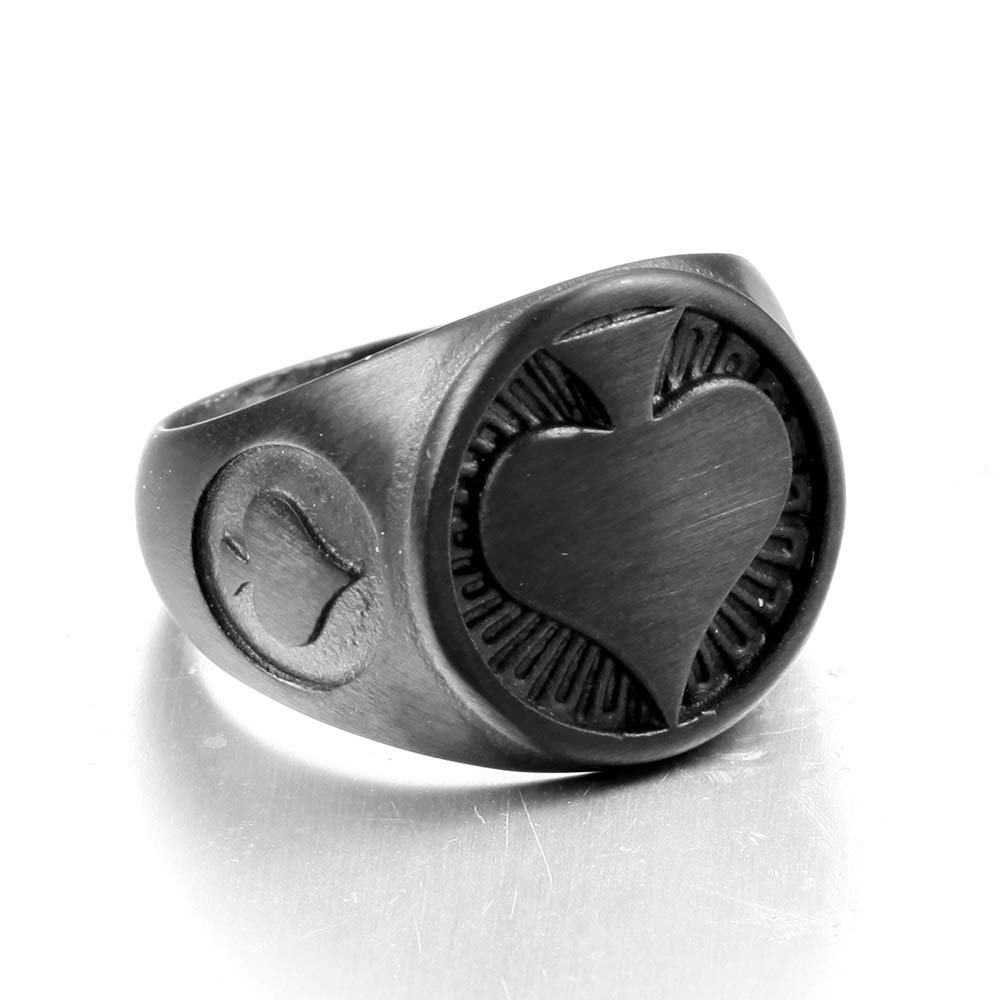 YonCog Simple Stainless Steel Men's Titanium Steel Punk Retro Ring Playing Card Personality Ring Han