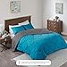 Comfort Spaces Vixie 3 Piece Comforter Set All Season Reversible Goose Down Alternative Stitched Geometrical Pattern Bedding, Full/Queen, Teal/Grey