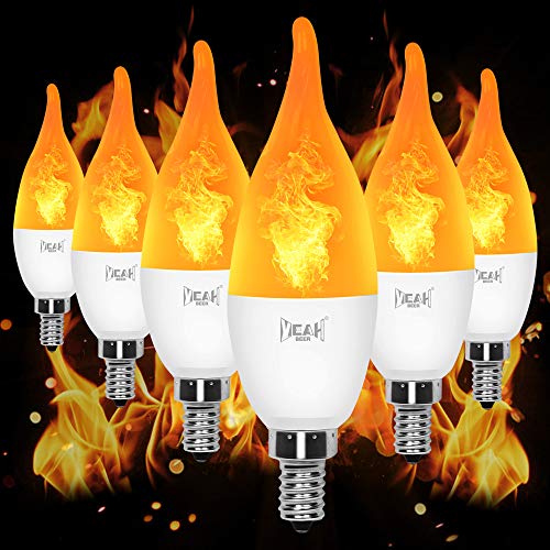 YEAHBEER E12 Flame Bulb LED Candelabra Light Bulbs,1.2 Watt Warm White LED Chandelier Bulbs- Flame Bulbs for Festival/Hotel/Christmas Decoration(6 Pack)