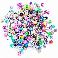 MINKOU Tongue Ring Bar Stud, Colorful Stainless Steel Ball Barbell Tongue Rings Bars Piercing Cosmetic (50pc)