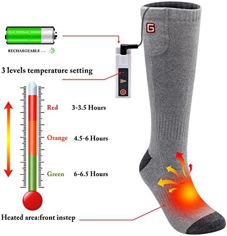 Pair of Autocastle battery-operated heated socks in packaging.