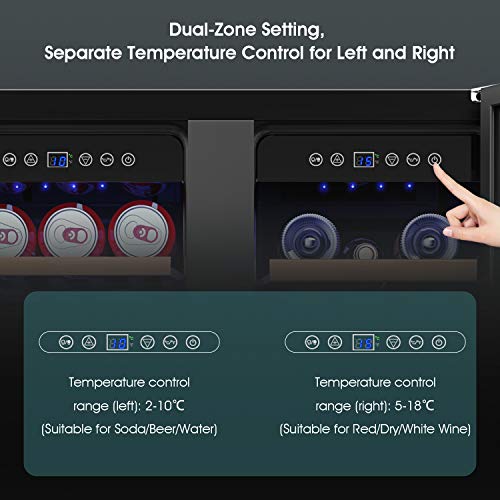 MOOSOO 24 Inch Beverage and Wine Refrigerator, Dual Zone Wine Cooler
